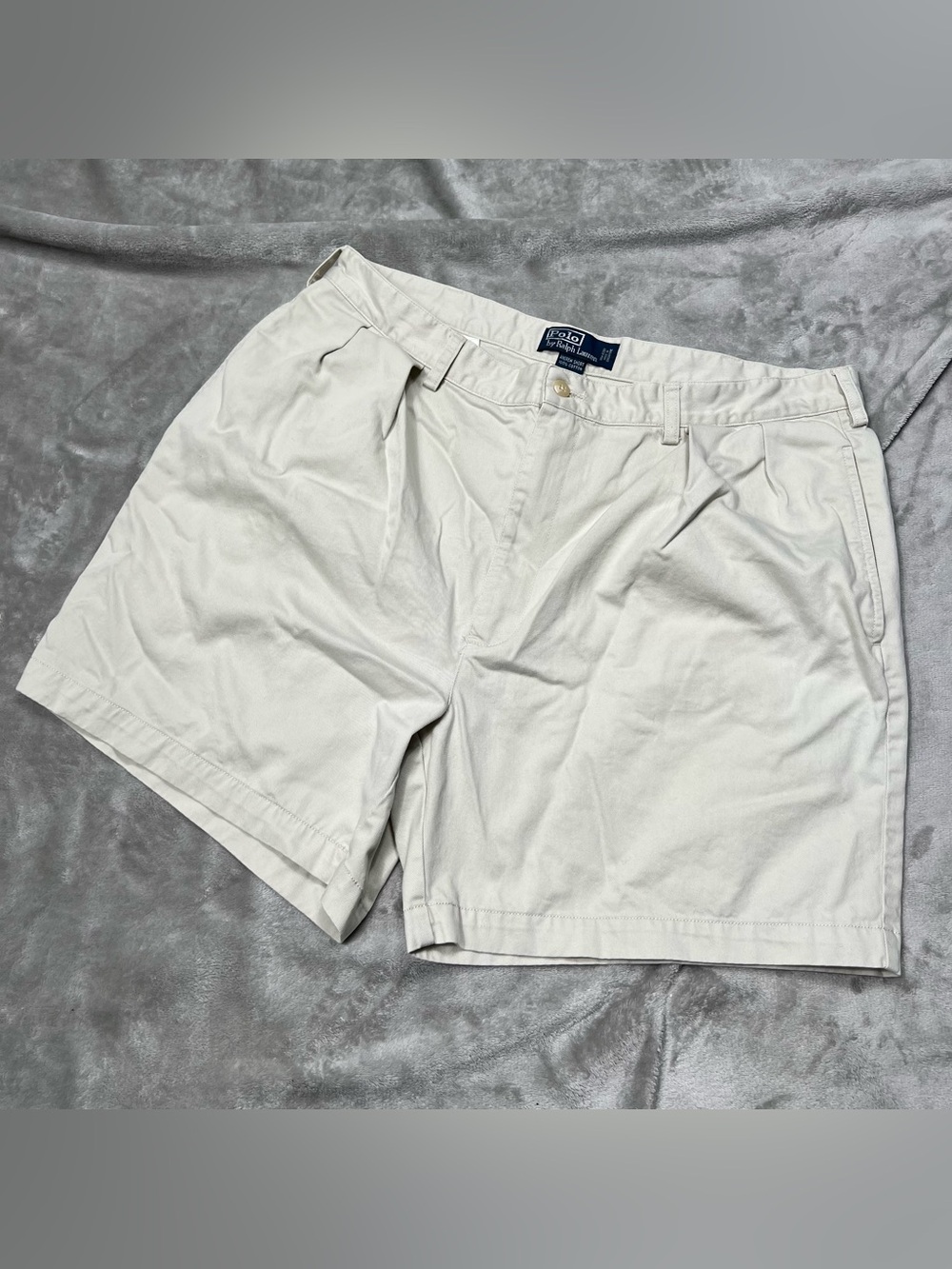 Vintage Polo Ralph Lauren Andrew Shorts Mens 35 Beige Pleated Preppy Baggy Y2K